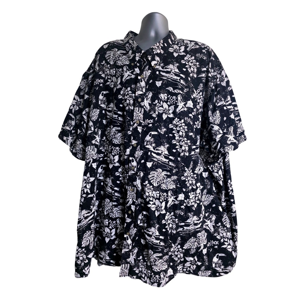 Harbor Bay Mens 6XL Black White Tropical Toucan Hula Hawaiian Button‎ Down Shirt